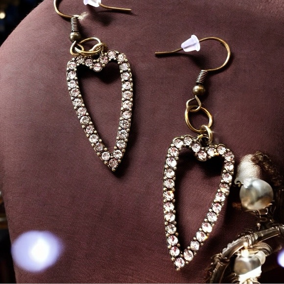 Bronze Heart-Shaped Rhinestone Earrings Boho - Picture 6 of 17